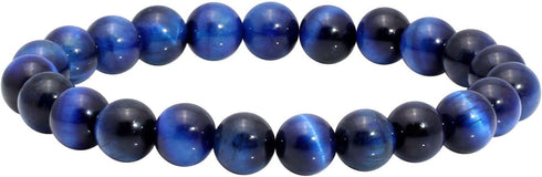 MILAKOO 3Pcs Blue Tiger Eye Bracelets for Men Women Distance Stretch Wristband Stone Hematite Cuff...
