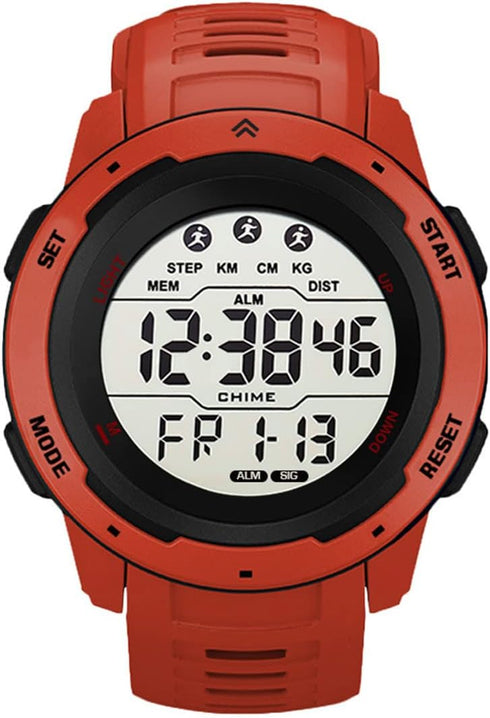 Men's Outdoor Sports Watch Large Dial Easy-to-Read Digital Watch Multi-Functions LED Alarm Stopwatch Waterproof Wrist Watch for Men Red...