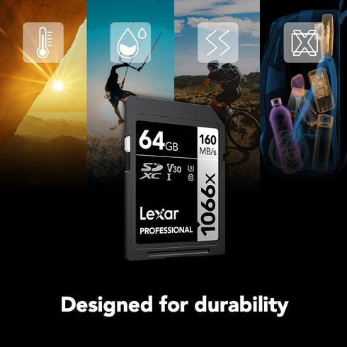 Lexar 64GB Professional 1066x SDXC Memory Card, UHS-I, C10, U3, V30, Full-HD & 4K Video, Up To 160MB/s Read, for DSLR and Mirrorless Cameras (LSD1...