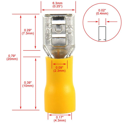 Baomain 1/4" Female quick disconnects vinyl Insulated Spade Wire Connector Electrical Crimp Terminal 12-10 AWG Yellow (200PCS)...