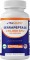 Vitamatic Serrapeptase 240,000 SPU Servings, 120 Delayed Released Capsules - Enteric Coated - Proteolytic Enzyme for Sinus, Respiratory & Joint- N...
