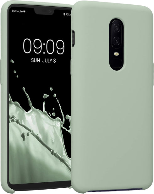 kwmobile Case Compatible with OnePlus 6 Case - TPU Silicone Phone Cover with Soft Finish - Gray Green...