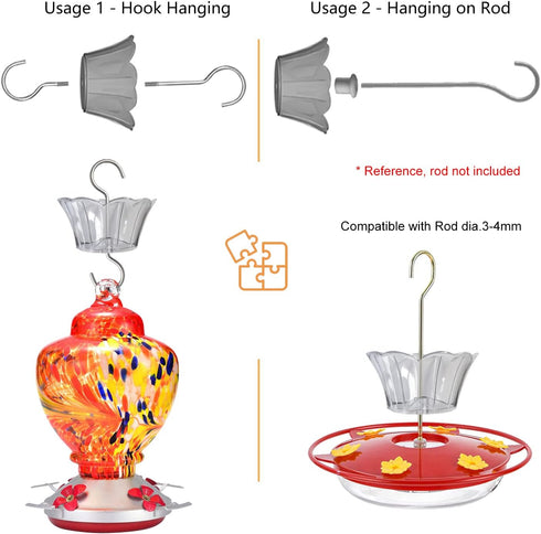 Ant Moat for Hummingbird Feeder - 3 OZ x 2 Pack Clear Insect Guard with Large Capacity...