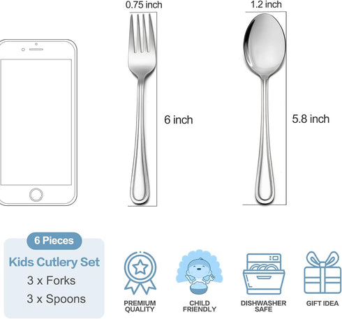 TeamFar Toddler Utensils, Stainless Steel Toddler Silverware Small Kid Cutlery Set for Self-Feeding, with Line Patterned Edge, Healthy & Non Toxic...