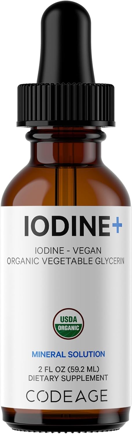 Codeage USDA Certified Organic Iodine Drops - 250 Mcg Per Serving - 1+ Year Supply - Liquid Iodide Supplement - Pure, Clear Iodine - Vegan Potassi...