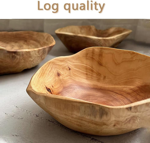 Wood Salad Bowl, Decorative Wood Fruit Bowl, Handmade Natural Wooden Bowl, Irregular Serving Bowl for Fruits, Salads, Candy and Snack (8" - 10" di...