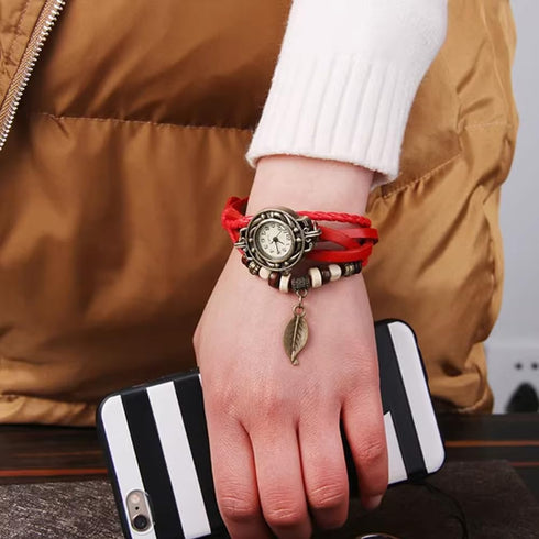 Pack of 6 Women's Watches Vintage Wrap Around Bead Leaf Bracelet Quartz Wholesale Set...