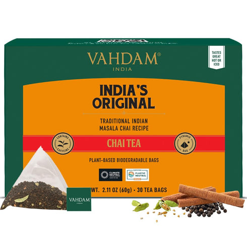 VAHDAM, India's Original Masala Chai Tea (30 Pyramid Tea Bags) Non GMO, Gluten Free, No Artificial Flavors | Blended w/Exotic Spices | Chai Tea Ba...