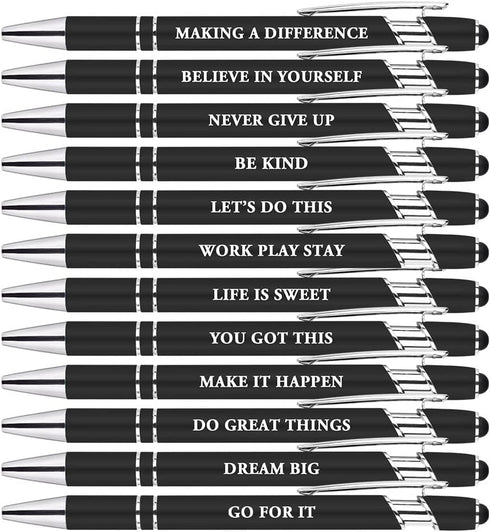 AUAUY 12 PCS Snarky Office Pens, Ballpoint Pens Set with 12 Replacement Refills, 2 in 1 Stylus Pen Stylish Pen, Office Metal Inspirational Pen, Fu...