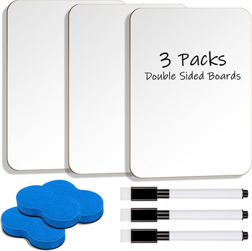3 Packs Dry Erase White Board, Mini Portable Double Sided White Boards for School Supplies with 3 Markers and 3 Erasers 7''x 9.8''...