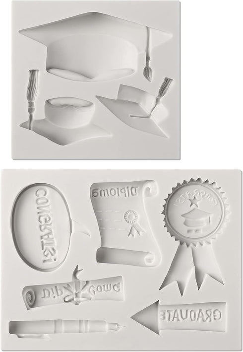 Sakolla Graduation Fondant Molds Silicone Doctoral Cap Diploma Chocolate Candy Molds Congrats Grad Congratulations Mould Cake Toppers Party Decora...
