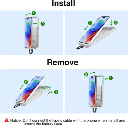 GIN FOXI Fast Charging Battery Case for iPhone 15 Pro Max/15 Plus, 8000mAh 15W Ultra Slim Charger Case Rechargeable Portable Extended Power Bank C...