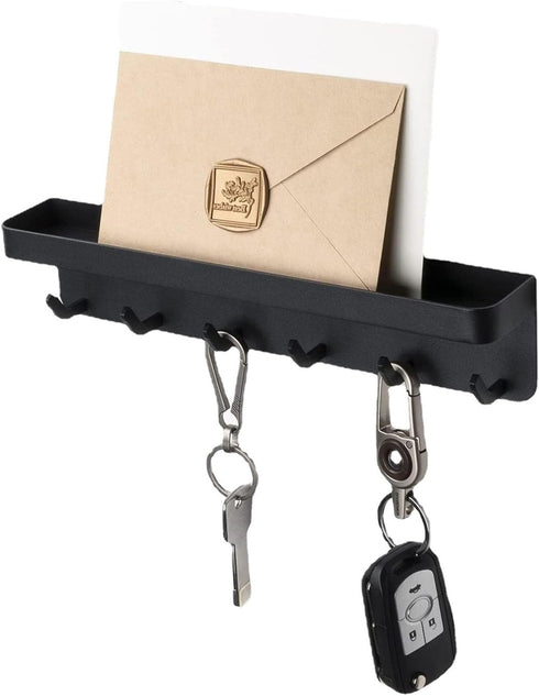 Decorative Key and Leash Holder for Wall Black 6 Pcs Key Hook with Shelf Stainless Steel Wall Mount Mail Holder and House Key Holder Modern Key Ho...