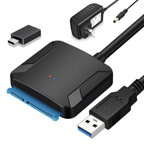 SATA to USB 3.0 Adapter, External Hard Drive Converter Cable for 2.5" 3.5" HDD, SSD with Power Supply...