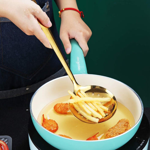 Gold Skimmer, Berglander Metal Strainer With Titanium Gold Plating, Kitchen Cooking Skimmers For Non-Stick Cookware, Dishwasher Safe, Easy to Clea...