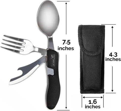 Orblue 4-in-1 Camping Utensils, 2-Pack - Portable Stainless Steel Spoon, Fork, Knife & Bottle Opener Combo Set - Travel, Backpacking Cutlery Multi...