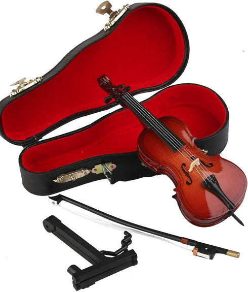 Dselvgvu Wooden Miniature Cello with Stand,Bow and Case Mini Musical Instrument Miniature Dollhouse Model Home Decoration (5.51"x1.97"x0.63")...