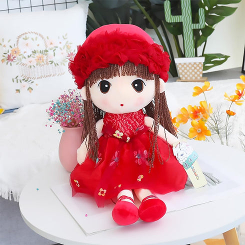 HWD Kawaii Stuffed Soft Flower Girl Plush Toy Doll Girls Gift, 18 Inch (Red)...