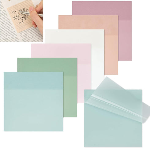 EOOUT Transparent Sticky Notes, 6 Pads 3x3 Inch, 6 Colors Pastel Clear Self-Adhesive Waterproof Translucent Sticky Notes, 300 Sheets, for Bible Ta...