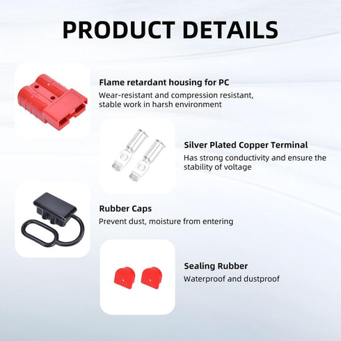 4 Pcs 6-10 Gauge Anderson Connector Plug 50A 12-36V Battery Quick Connector Red Battery Quick Disconnect Wire Harness Plug Kit for Winch Car Auto ...