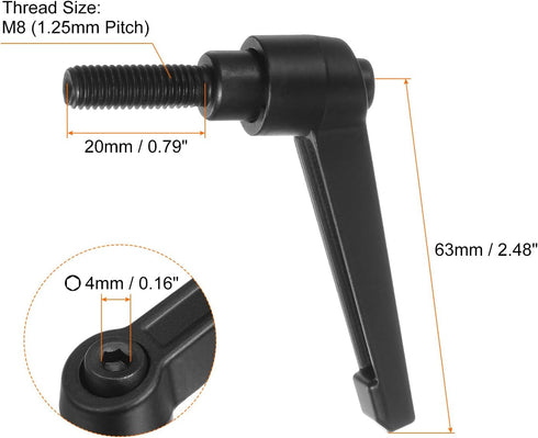 6pcs Adjustable Clamping Lever Handles M8 x 20mm Male Thread Bolt Knobs Rotating Screw Locking Quick Release Ratchet Push Button Handle, Black...