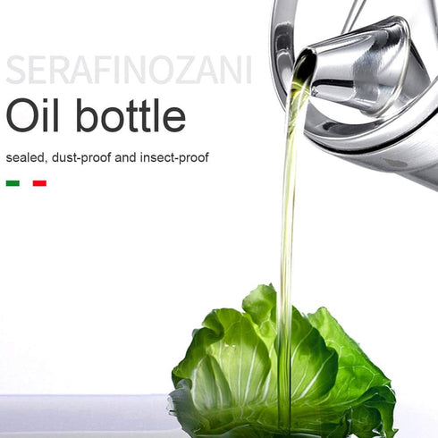 Oil Can Stainless Steel Olive Oil Dispensers Bottle, 550ML Oil Dispenser Pot Leak Proof Oil Salad Storage Oil Bottles Oil Container with Lid for K...