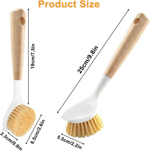 Kitchen Dish Brush Bamboo Handle Dish Scrubber Built-in Scraper, Scrub Brush for Pans, Pots, Kitchen Sink Cleaning, Dishwashing and Cleaning Brush...