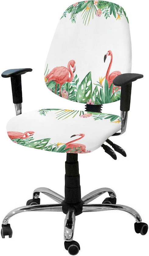 Summer Flamingo Office Chair Cover Stretchable Computer Chair Seat Cover Backrest Slipcovers, Green Botanical Tropical Plants Stretchable Rotating...
