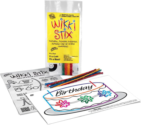 WIKKI STIX Birthday Fun Favors, pack of 20 individual fun favors, each with 12 and a birthday themed play sheet, Made in the USA...