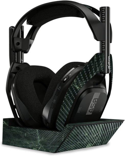 MightySkins Carbon Fiber Skin Compatible with Astro A50 Wireless Headphones + Base Station (Gen 4) - Green Marble | Protective, Durable Textured C...