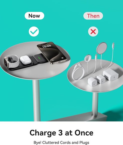 INIU 3 in 1 Charging Station for Apple Multiple Devices, 15W Magnetic Foldable Travel Charger, Wireless Charger Compatible MagSafe, iPhone 15/14/1...