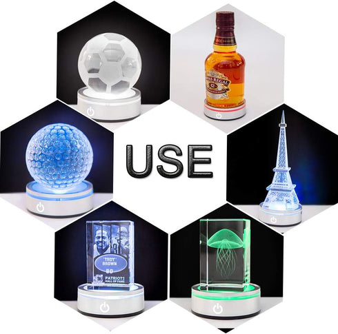 IFOLAINA LED Light Base Lighted Display Stand for Crystal Ball Glass Art Tumbler RGB Multicolor Lighting Round Pedestal USB Battery Operated - Sph...