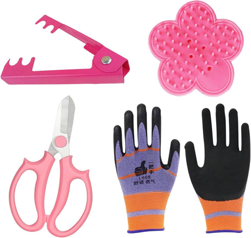 4 Pcs Flower Rose Thorn Stripper Thorn Leaf Remover Tool Garden Tool Sets Leaf Stripping Tool with Garden Glove and Garden Scissor...