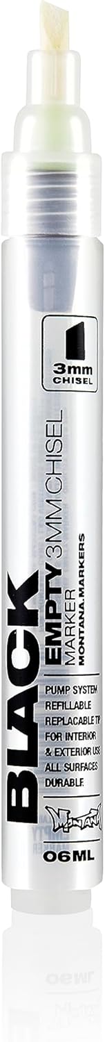 Montana Cans Montana Black Empty, 3mm, Chisel Paint Marker, Clear, 0.4 Fl Oz (Pack of 1)...