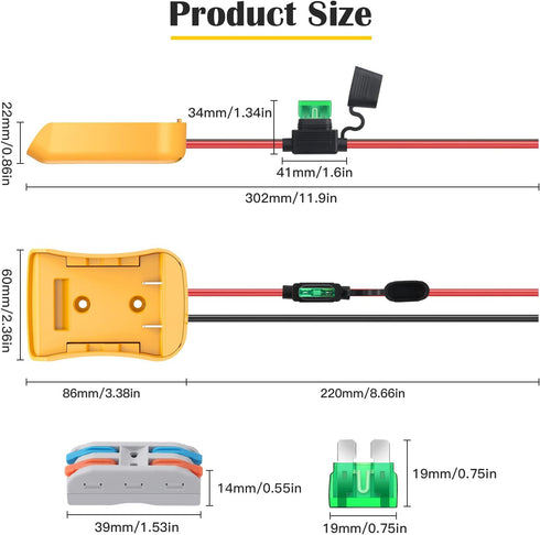2 Packs Power Wheel Adapter for Dewalt 20V Battery Adapter Power Wheels Battery Converter Kit with Fuses & Wire Terminals, 12AWG Wire, Power Conne...