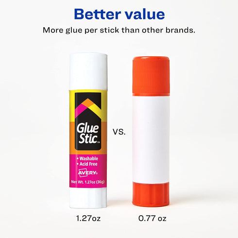 Avery Glue Stick White, Washable, Permanent, 1 Per Pack, 6 Packs, 6 Glue Sticks Total (00191)...