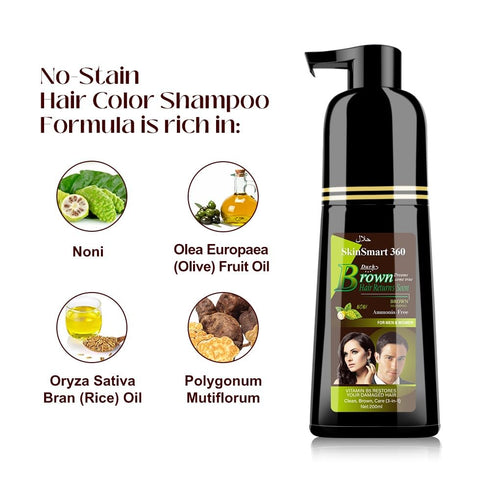 No-Stain Hair Dye Shampoo for Men & Women, No-Stain on Skin & Scalp, Natural Ingredients, Ammonia & Parabens-Free, Up to 100% Gray Coverage, Easy ...