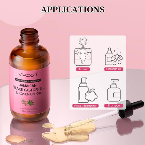 Jamaican Black Castor Oil with Rosemary, Black Castor Oil Cold Pressed, Organic Castor Oil for Hair Growth, Eyelashes and Eyebrows Growth, Castor ...