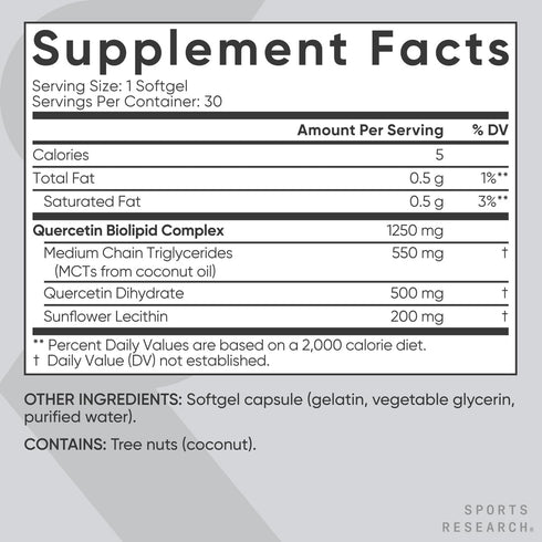 Sports Research Quercetin with Coconut MCT Oil & Sunflower Lecithin for Better Absorption - Supports Antioxidant Activity & Immune Health – Gluten...