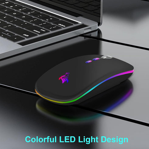 BQSS LED Wireless Mouse, Slim Rechargeable Silent Portable USB Optical 2.4G Wireless Bluetooth Two Mode Computer Mice with USB Receiver and Type C...