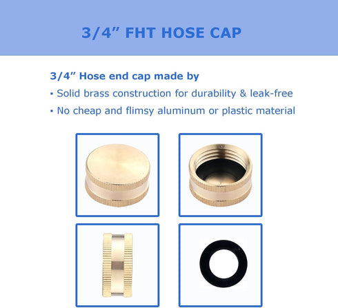 Brass Garden Hose End Cap 3/4" GHT Female Fitting Repair Cap (10-Pack)...