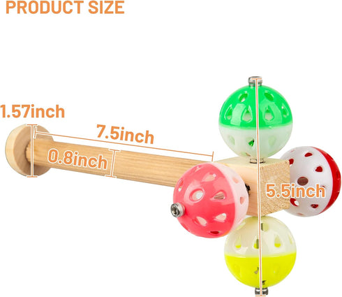 Bird Toy with Rotating Balls, Natural Wood Perch for Bird Cages, Colorful Fun Toy for Budgerigar, Parakeet, Conure, Cockatiel, Mynah, Love Birds, ...