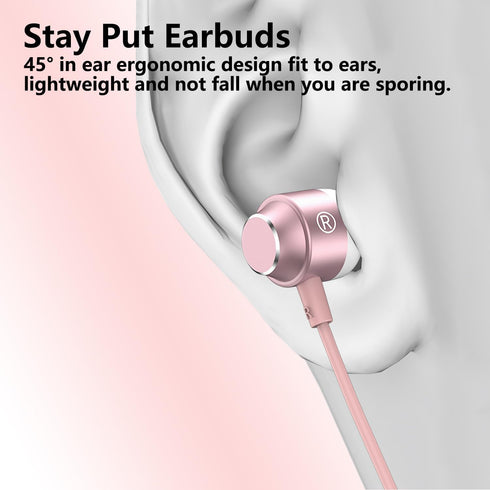USB C Earbuds Rose Gold, Type C in Ear Headphones Wired, Stereo Bass Pink Earphones with Micphone and Volume Control Compatible with iPhone 15 Sam...