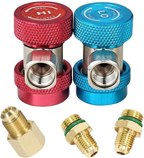 Adjustable R134a Quick Coupler High Low Conversion Adapter Fittings, Refrigerant Tank Adapter Kit for AC Air conditioning Refrigerant R134a HVAC A...