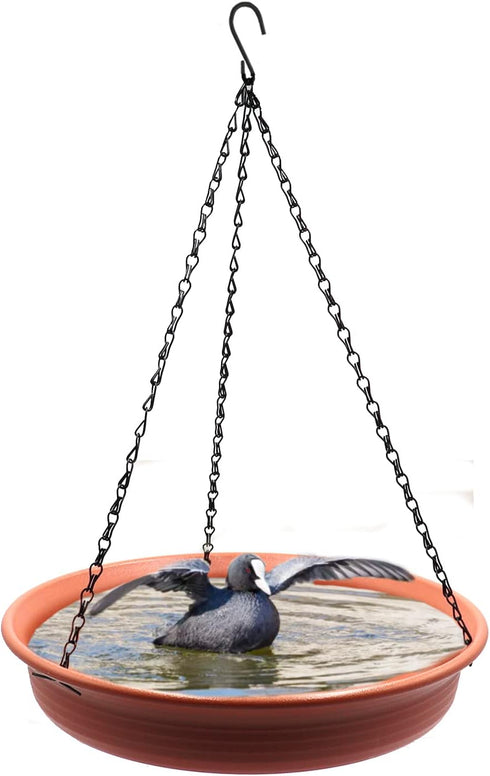 12 Inch Hanging Bird Bath, Outdoor Bird Drinking Bird Feeder Tray Bird Seed Catcher Tray Platform with Hook and Chain for Outdoor Garden Yard Pati...