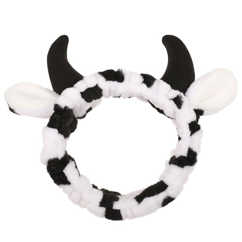 Face Wash Headband, Cute Cow Horns Makeup Spa Face Washing Headbands Animals Ears Skincare Hair Bands Elastic Turban Creative Hair Accessories for...