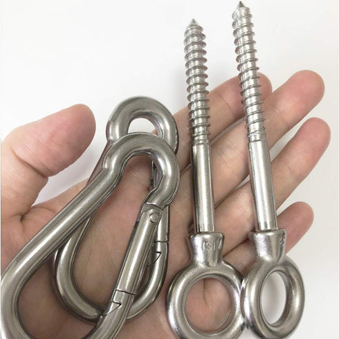 Hammock Hanging Kit, 2 Pack Hammock Chair Hook eye Hooks Heavy Duty Hooks Stainless Steel Hammock Hook Carabiner Set Swing Hardware for Hanging Yo...