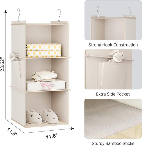 Hanging Closet Organizer, 3-Shelf Closet Hanging Storage Shelves, Beige...