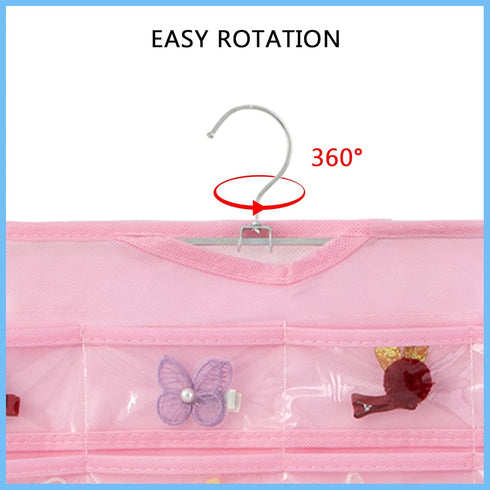 1-Pack Hanging Jewelry Organizer 80-Pocket Dual-sided Jewelry Storage for Jewelry Earring Necklace Bracelet Ring Storage Travel Holder, Pink...