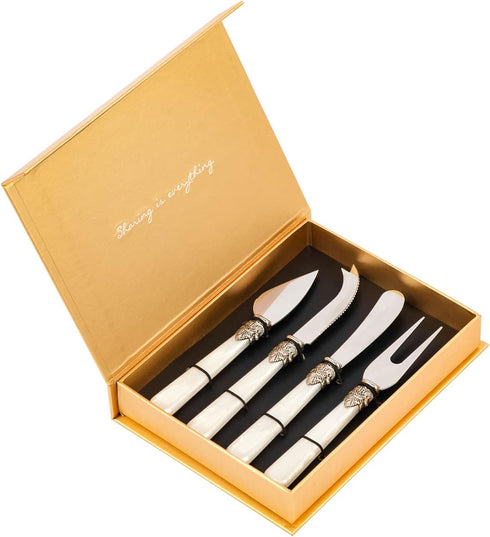 4-Piece Cheese Knive Set With Gift Box Stainless Steel Knife With Pearl Handle,Suitable For Parties And Festivalsfor Charcuterie Boards Accessorie...